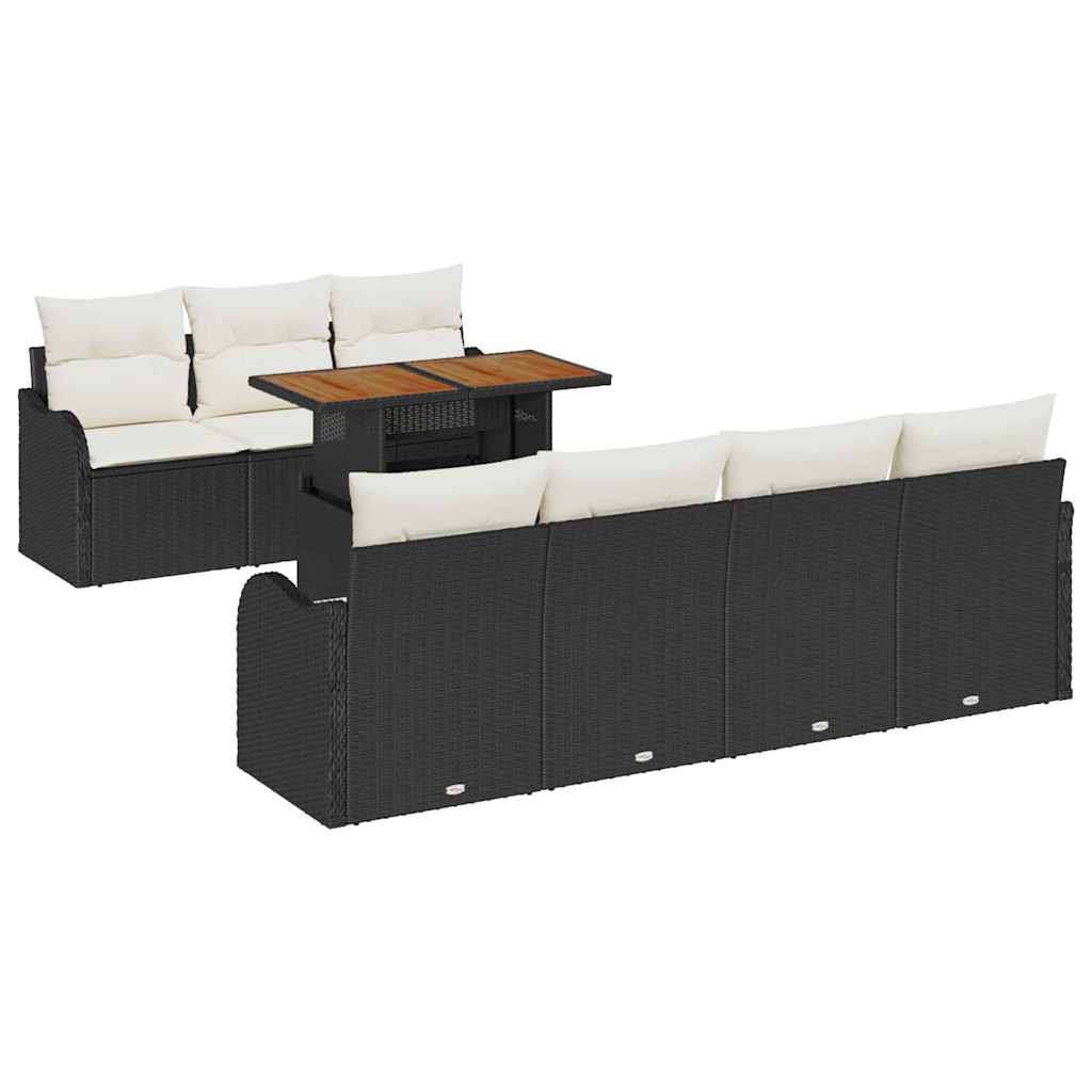 Kerti Kanapé Szett tárolóval 8 pcs Fekete Poli rattan