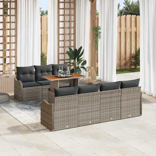 Kerti Kanapé Szett tárolóval 8 pcs Szürke Poli rattan