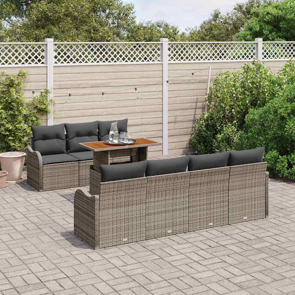 Kerti Kanapé Szett tárolóval 8 pcs Szürke Poli rattan