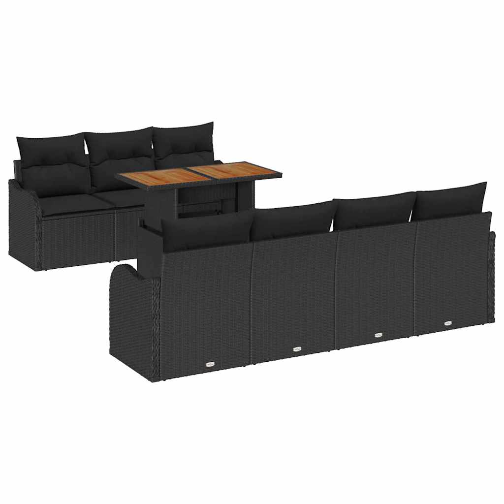 Kerti Kanapé Szett tárolóval 8 pcs Fekete Poli rattan