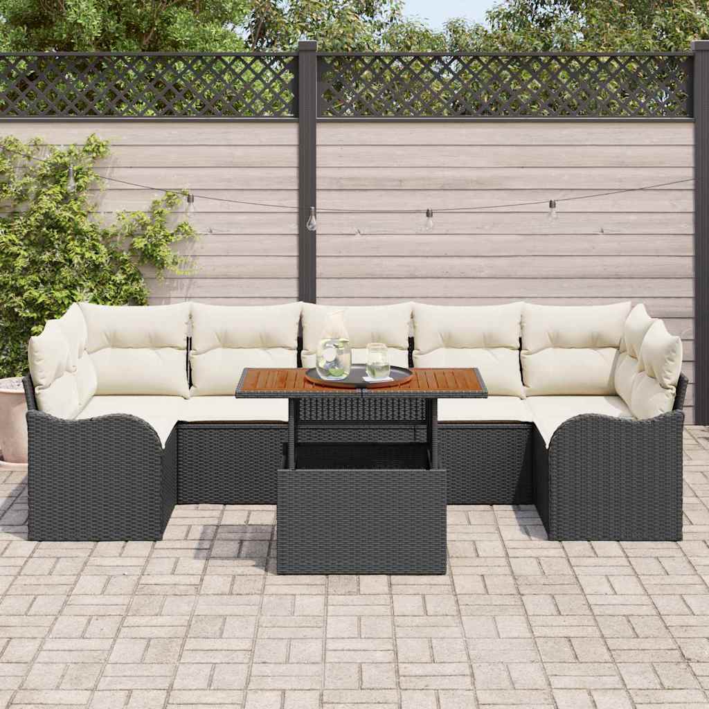 Kerti Kanapé Szett tárolóval 8 pcs Fekete Poli rattan