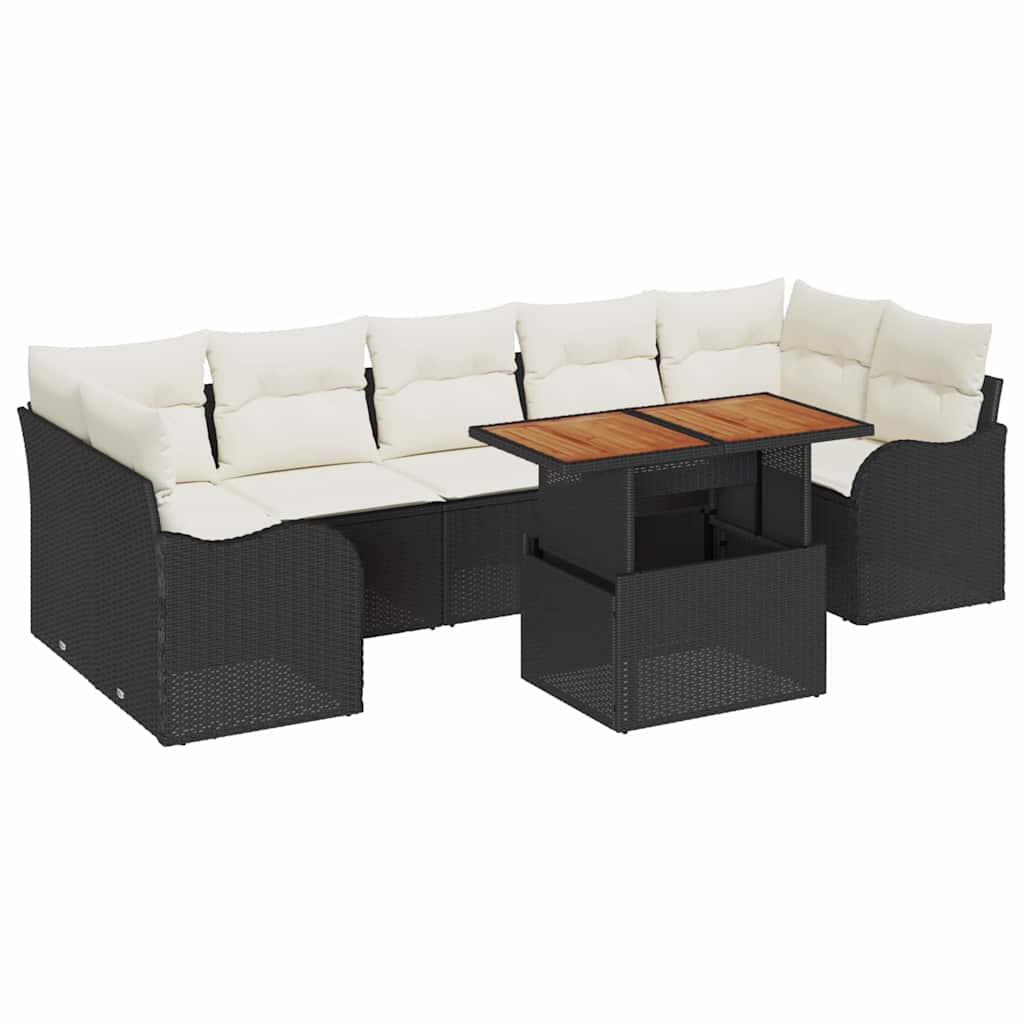 Kerti Kanapé Szett tárolóval 8 pcs Fekete Poli rattan