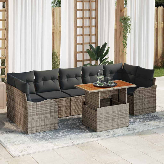 Kerti Kanapé Szett tárolóval 8 pcs Szürke Poli rattan