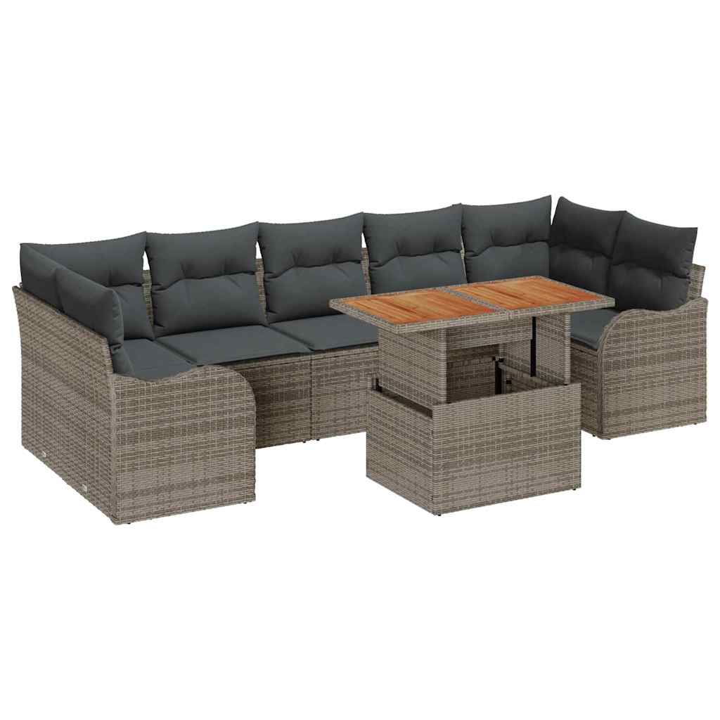 Kerti Kanapé Szett tárolóval 8 pcs Szürke Poli rattan