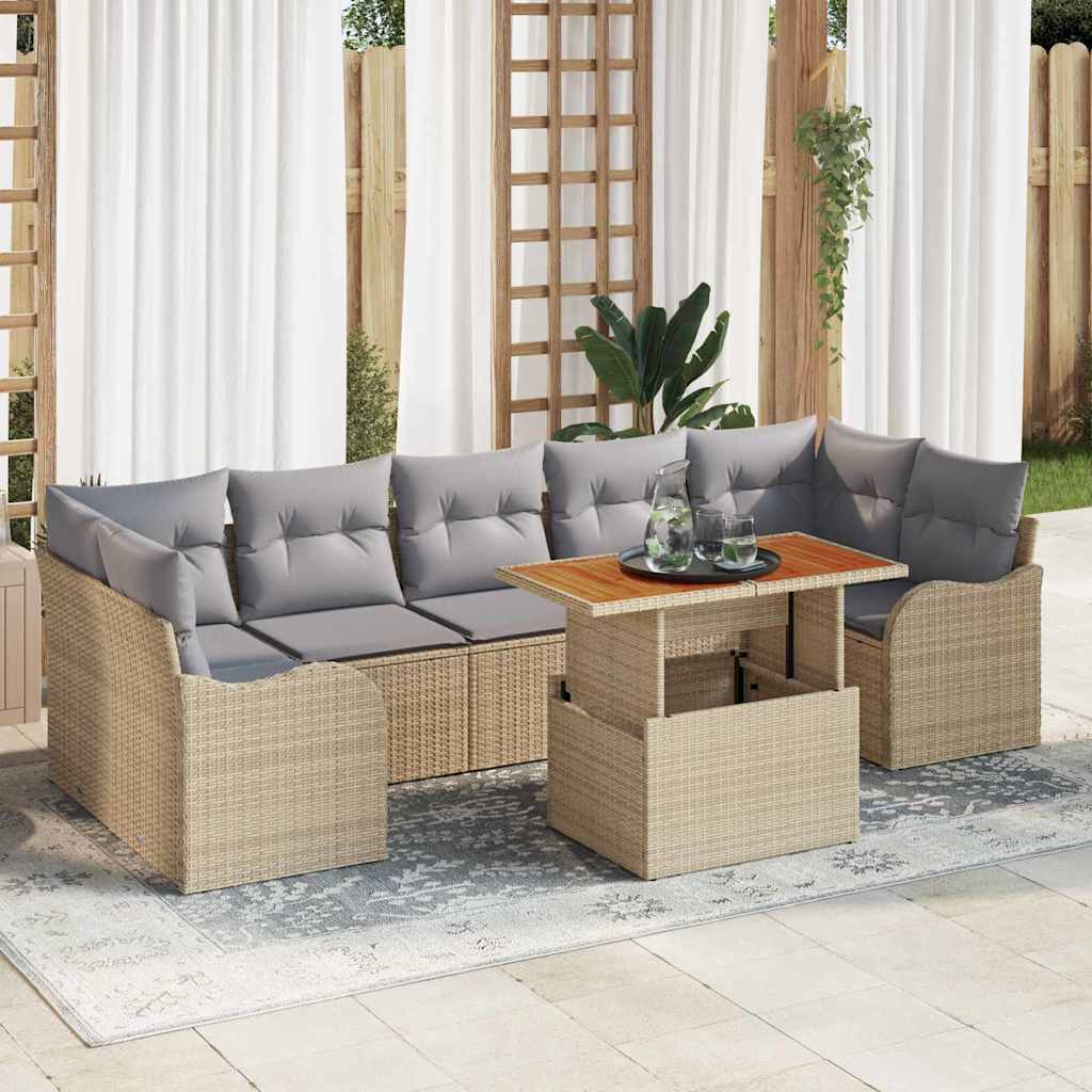 Kerti Kanapé Szett tárolóval 8 pcs Bézs Poli rattan