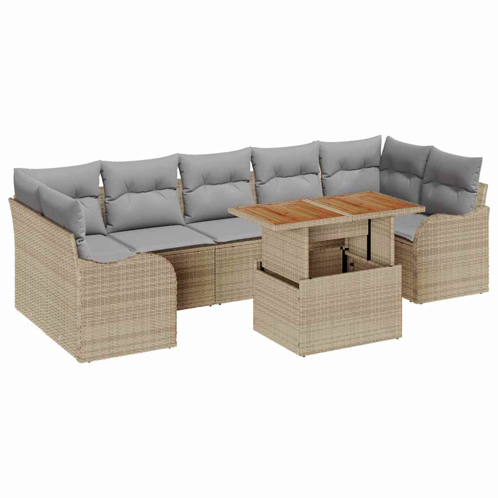 Kerti Kanapé Szett tárolóval 8 pcs Bézs Poli rattan