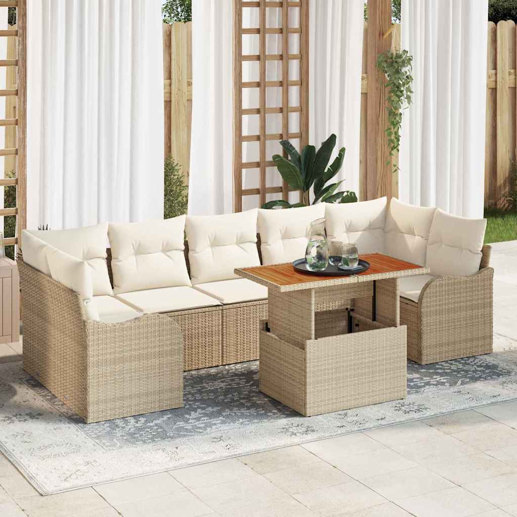 Kerti Kanapé Szett tárolóval 8 pcs Bézs Poli rattan