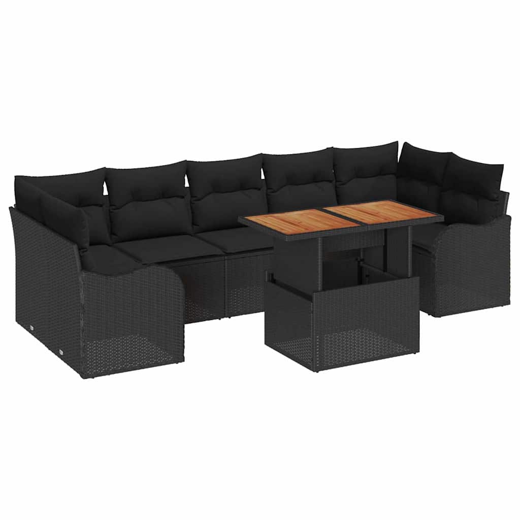 Kerti Kanapé Szett tárolóval 8 pcs Fekete Poli rattan