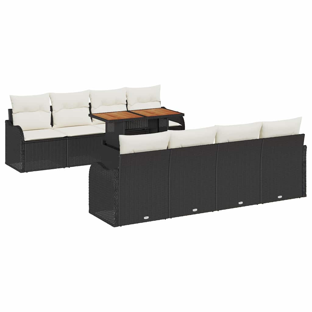Kerti Kanapé Szett tárolóval 9 pcs Fekete Poli rattan