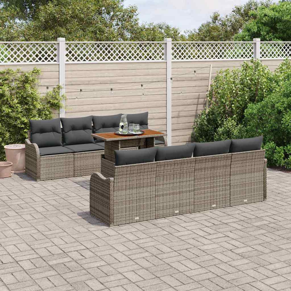 Kerti Kanapé Szett tárolóval 9 pcs Szürke Poli rattan