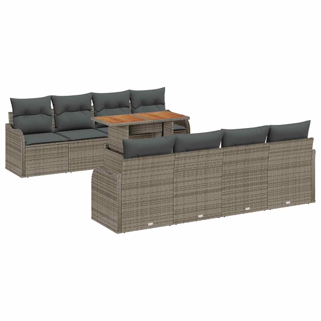 Kerti Kanapé Szett tárolóval 9 pcs Szürke Poli rattan