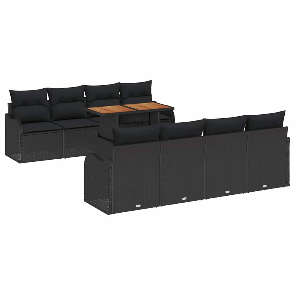 Kerti Kanapé Szett tárolóval 9 pcs Fekete Poli rattan