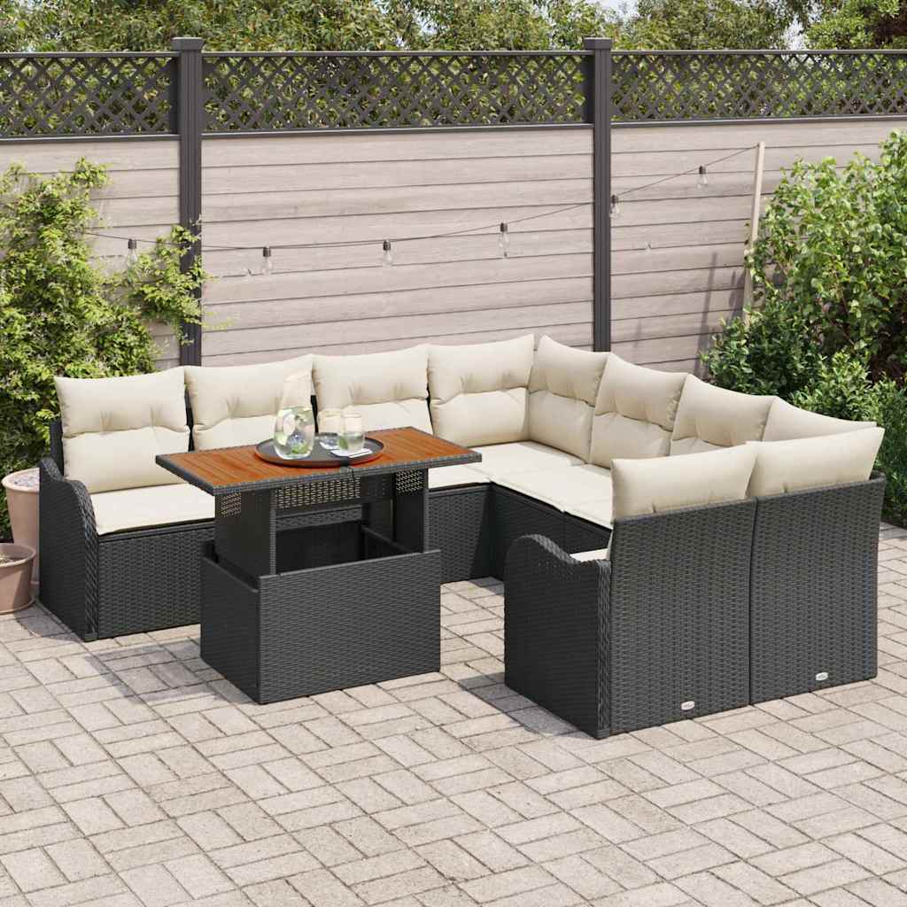 Kerti Kanapé Szett tárolóval 9 pcs Fekete Poli rattan