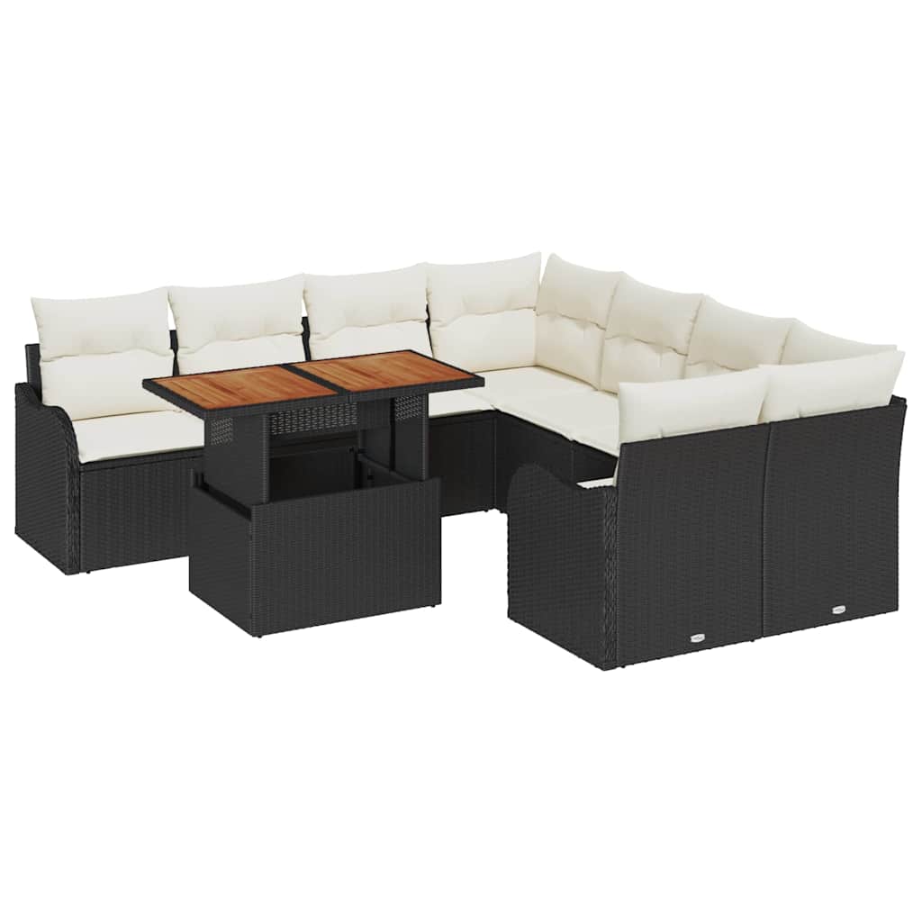 Kerti Kanapé Szett tárolóval 9 pcs Fekete Poli rattan