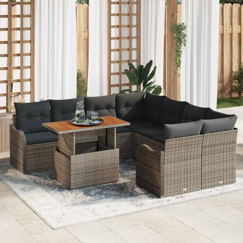 Kerti Kanapé Szett tárolóval 9 pcs Szürke Poli rattan