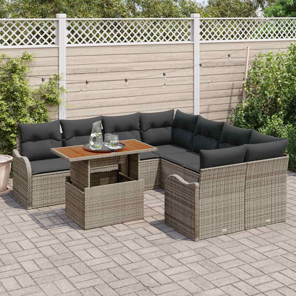 Kerti Kanapé Szett tárolóval 9 pcs Szürke Poli rattan