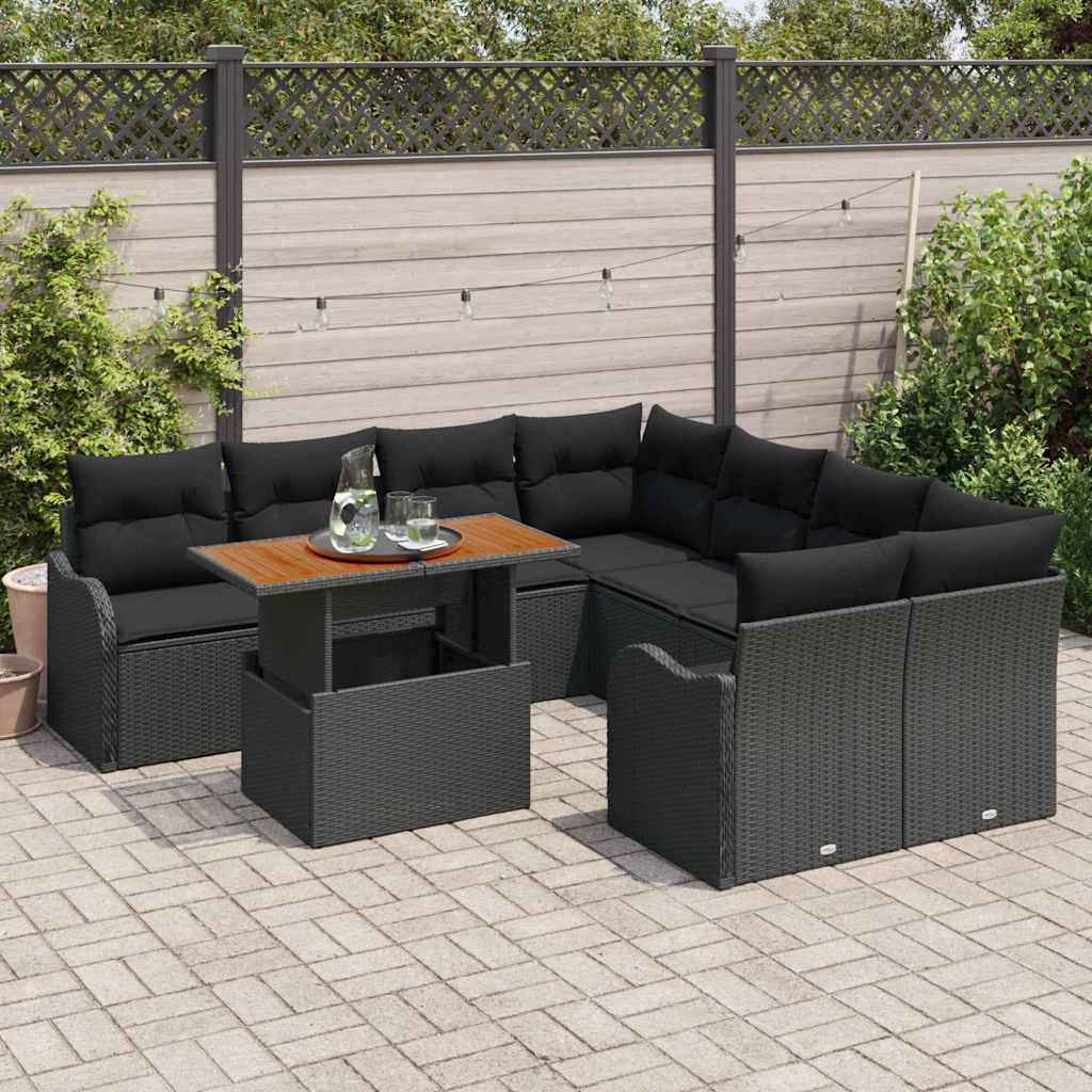 Kerti Kanapé Szett tárolóval 9 pcs Fekete Poli rattan