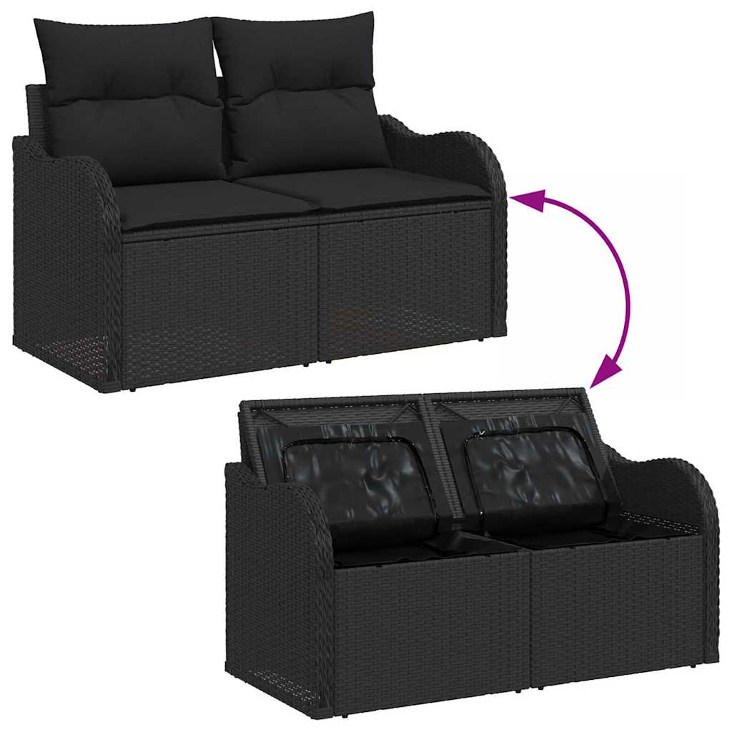Kerti Kanapé Szett tárolóval 9 pcs Fekete Poli rattan