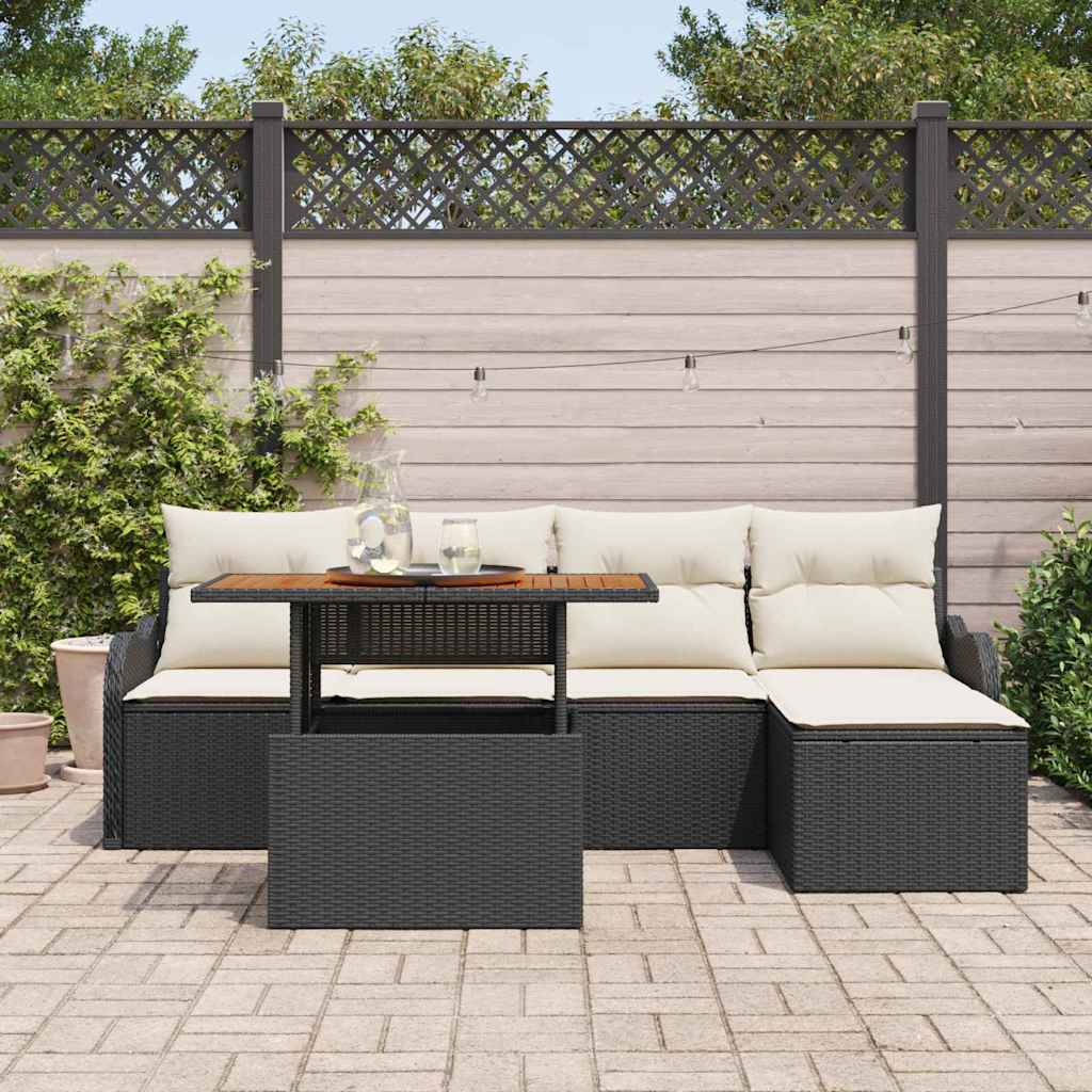 Kerti Kanapé Szett tárolóval 6 pcs Fekete Poli rattan