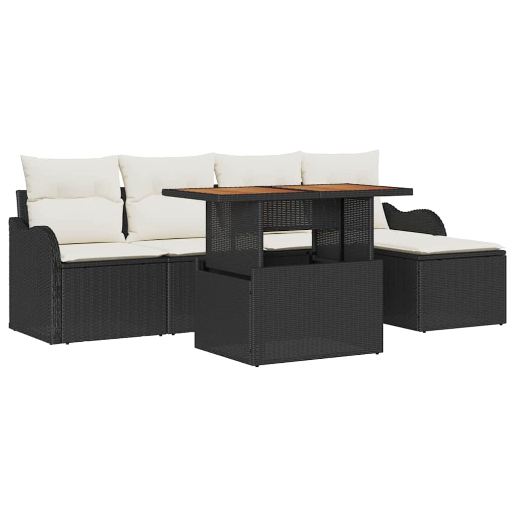 Kerti Kanapé Szett tárolóval 6 pcs Fekete Poli rattan