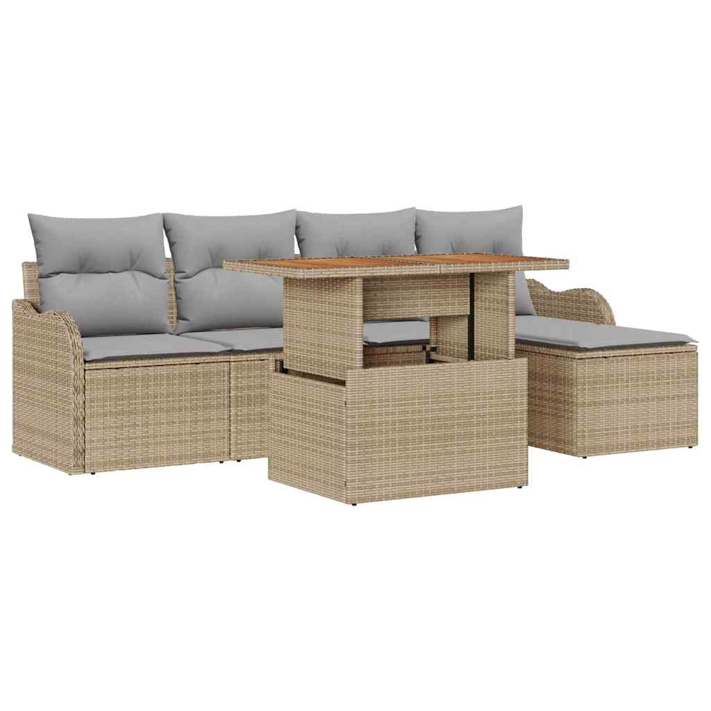 Kerti Kanapé Szett tárolóval 6 pcs Bézs Poli rattan