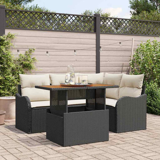 Kerti Kanapé Szett tárolóval 5 pcs Fekete Poli rattan
