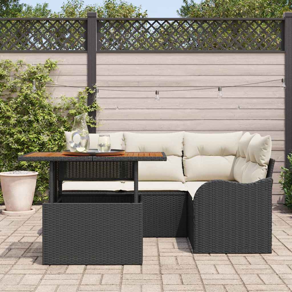 Kerti Kanapé Szett tárolóval 5 pcs Fekete Poli rattan