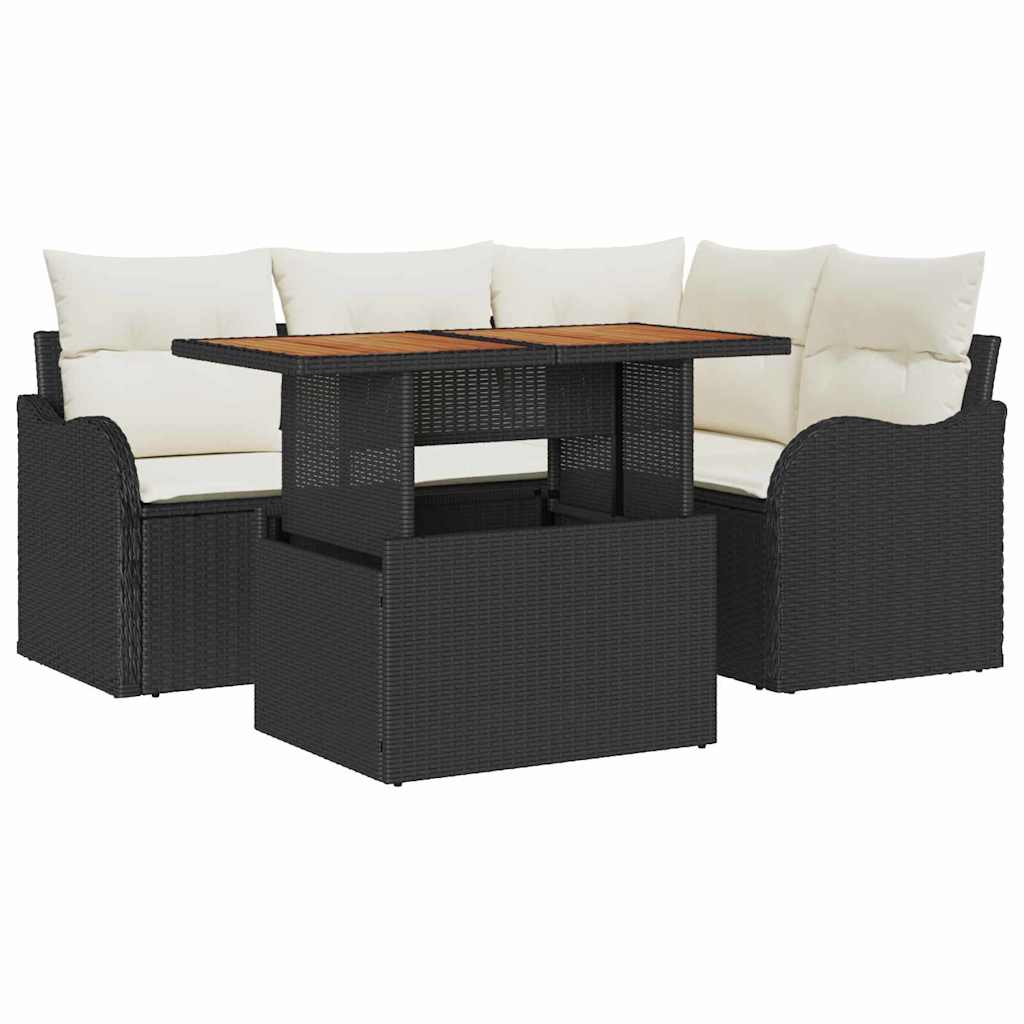 Kerti Kanapé Szett tárolóval 5 pcs Fekete Poli rattan