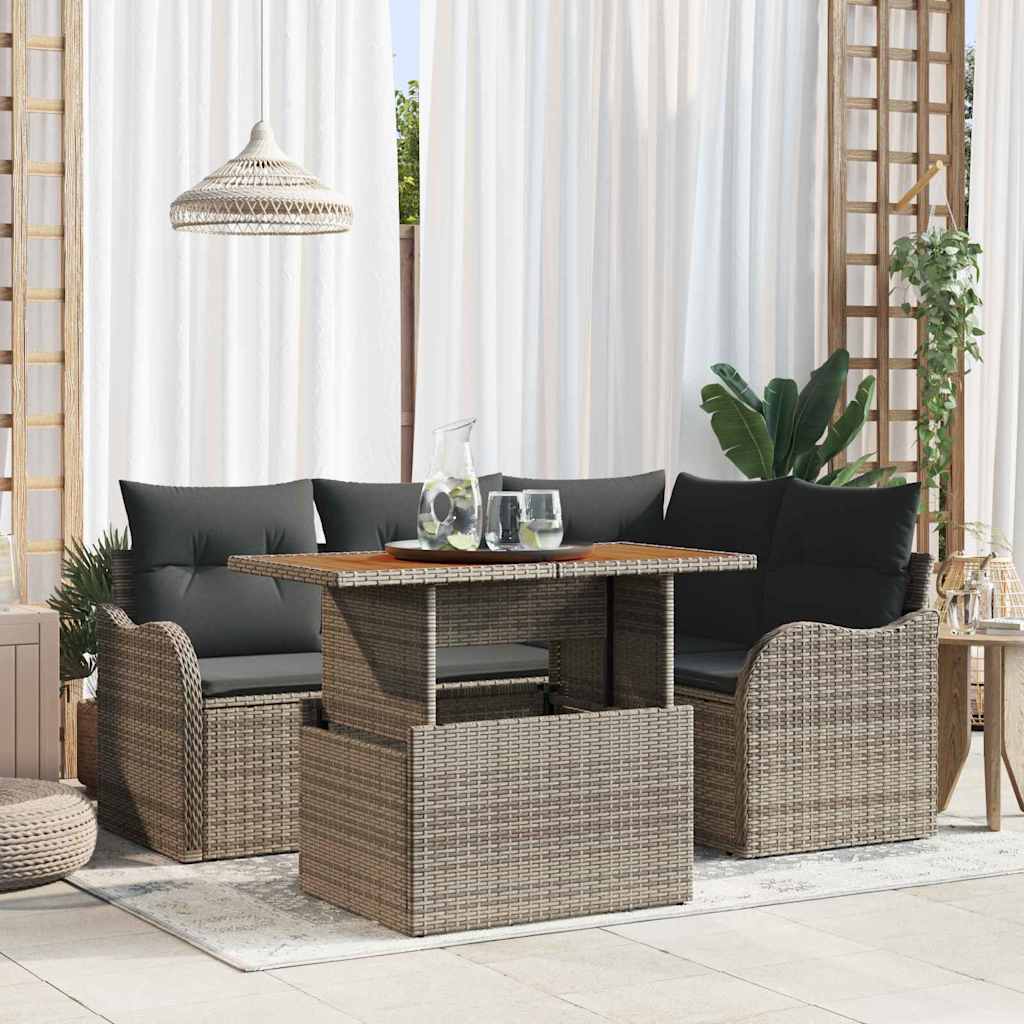 Kerti Kanapé Szett tárolóval 5 pcs Szürke Poli rattan