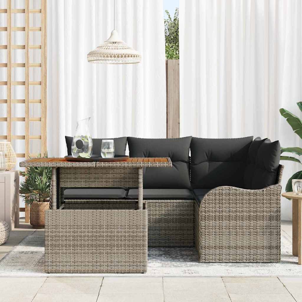 Kerti Kanapé Szett tárolóval 5 pcs Szürke Poli rattan