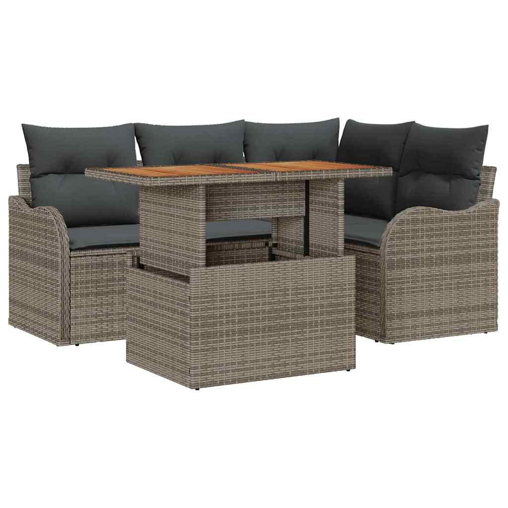 Kerti Kanapé Szett tárolóval 5 pcs Szürke Poli rattan