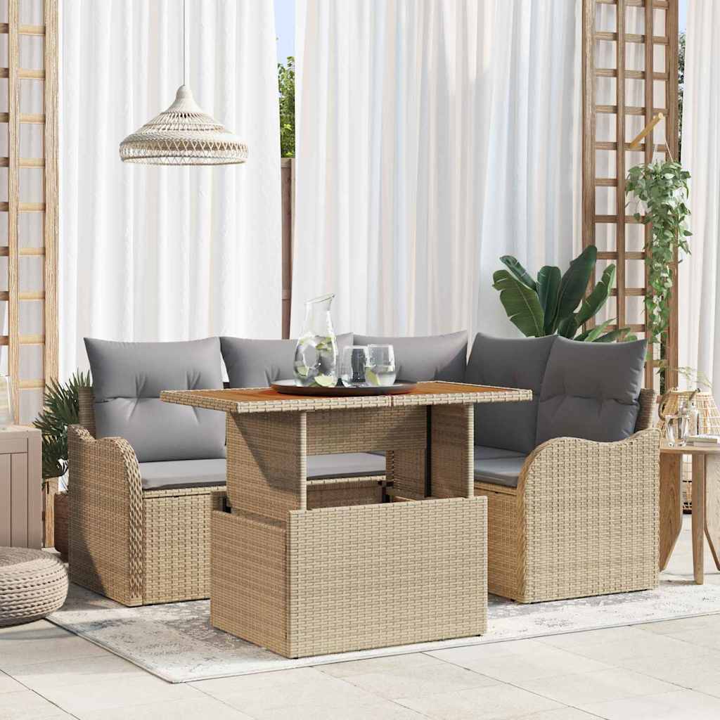 Kerti Kanapé Szett tárolóval 5 pcs Bézs Poli rattan