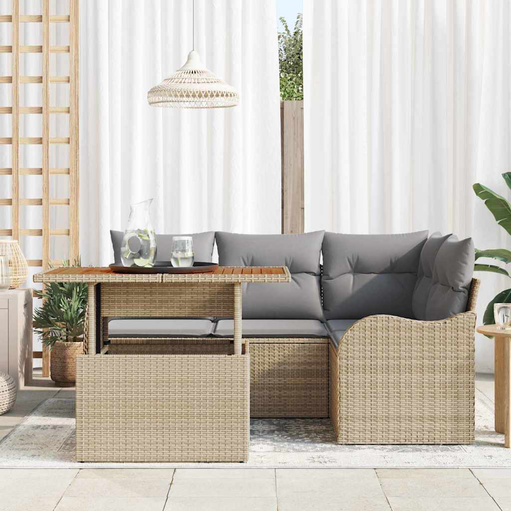 Kerti Kanapé Szett tárolóval 5 pcs Bézs Poli rattan