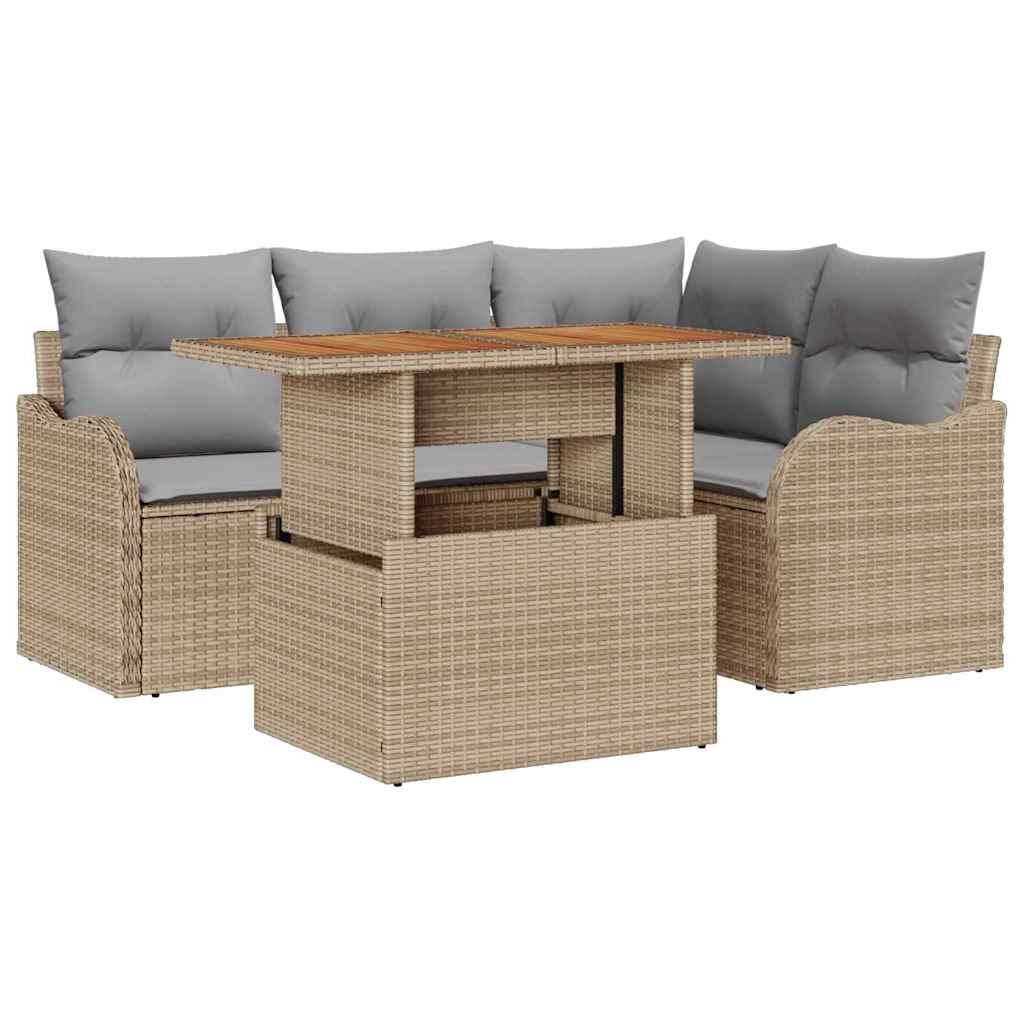 Kerti Kanapé Szett tárolóval 5 pcs Bézs Poli rattan