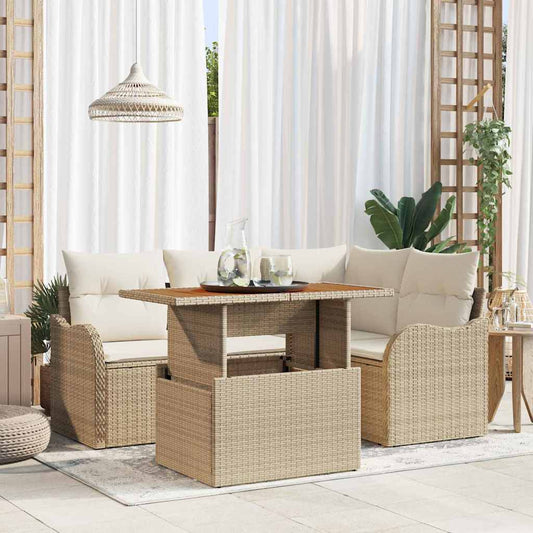 Kerti Kanapé Szett tárolóval 5 pcs Bézs Poli rattan