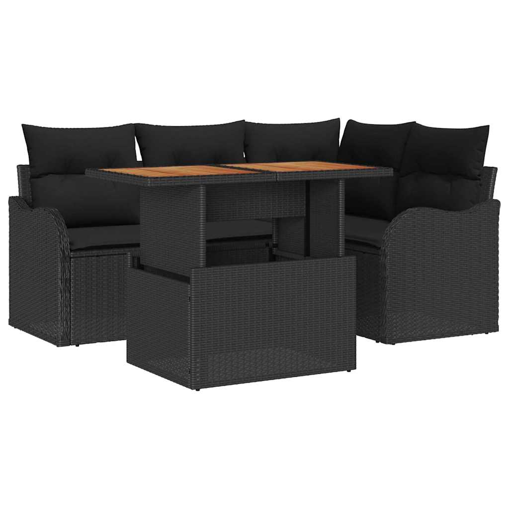 Kerti Kanapé Szett tárolóval 5 pcs Fekete Poli rattan