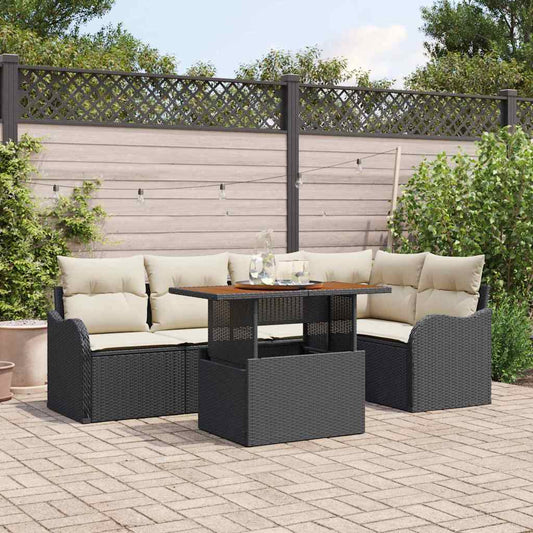 Kerti Kanapé Szett tárolóval 6 pcs Fekete Poli rattan