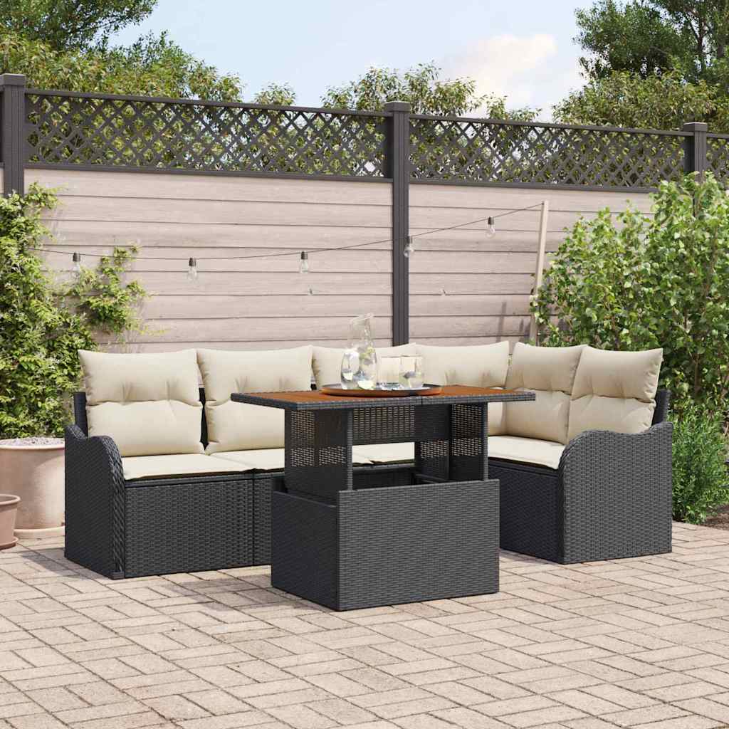 Kerti Kanapé Szett tárolóval 6 pcs Fekete Poli rattan