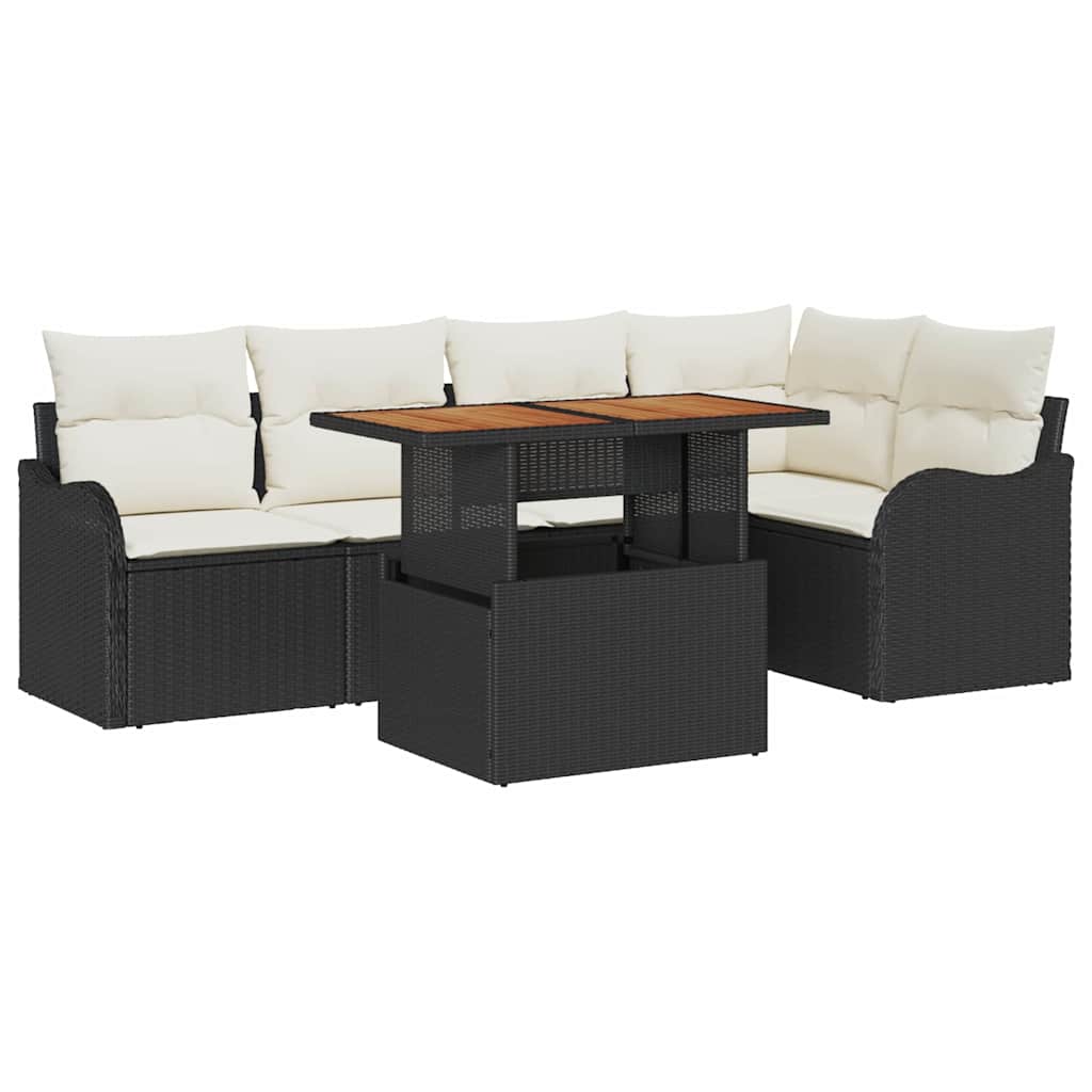 Kerti Kanapé Szett tárolóval 6 pcs Fekete Poli rattan