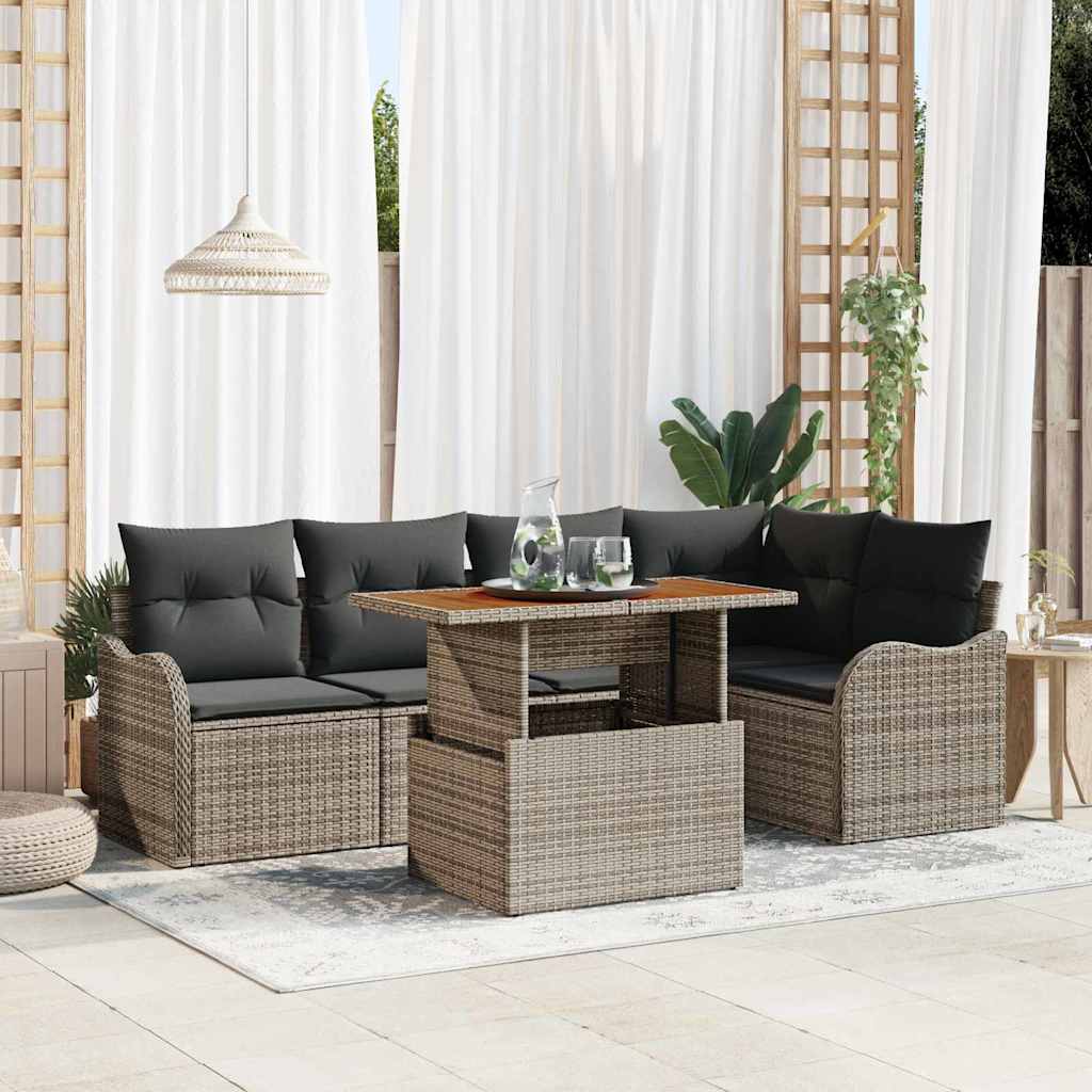 Kerti Kanapé Szett tárolóval 6 pcs Szürke Poli rattan
