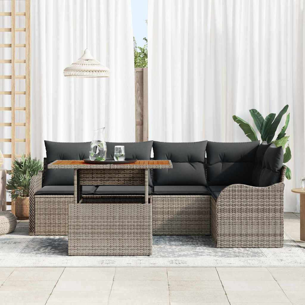 Kerti Kanapé Szett tárolóval 6 pcs Szürke Poli rattan