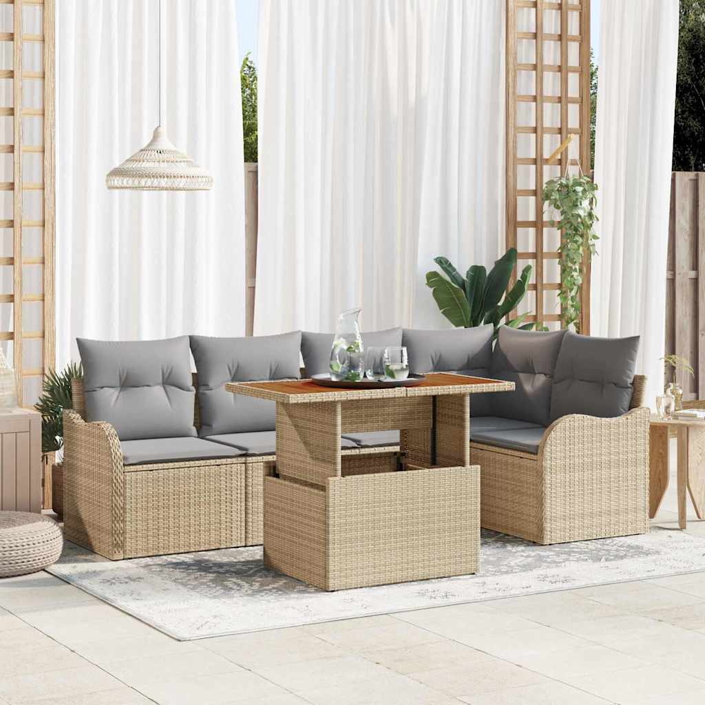 Kerti Kanapé Szett tárolóval 6 pcs Bézs Poli rattan