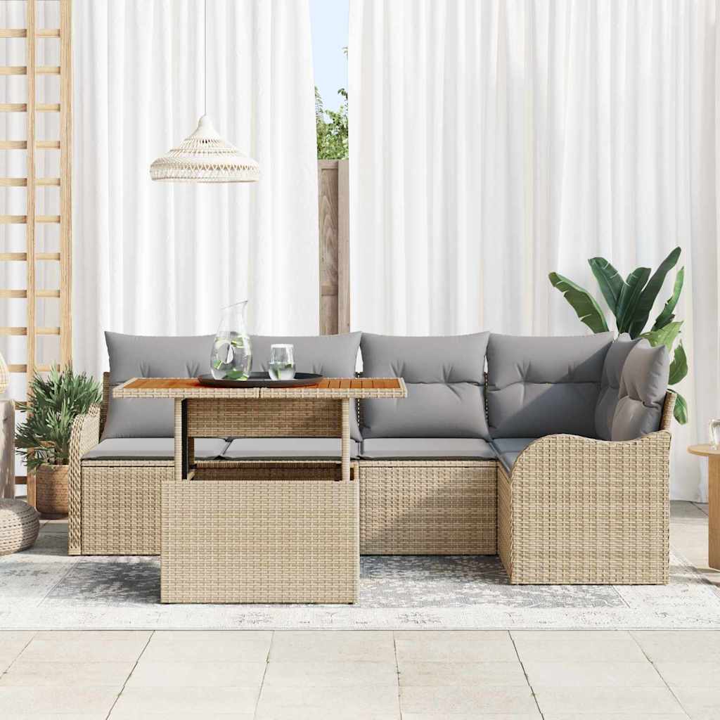 Kerti Kanapé Szett tárolóval 6 pcs Bézs Poli rattan