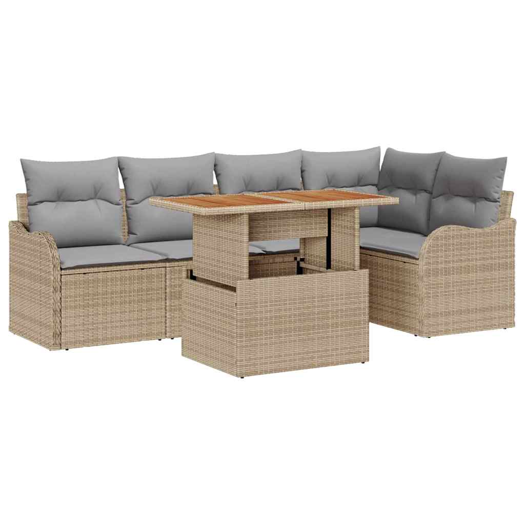 Kerti Kanapé Szett tárolóval 6 pcs Bézs Poli rattan