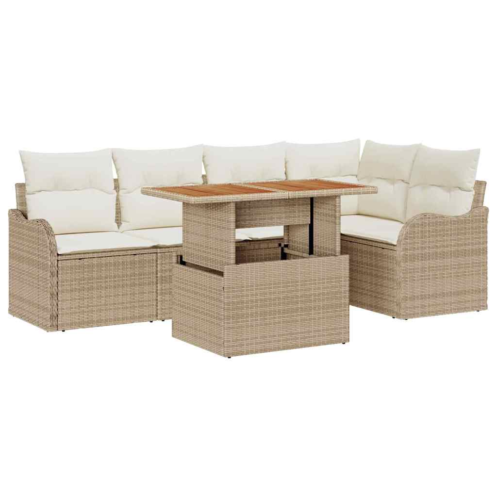 Kerti Kanapé Szett tárolóval 6 pcs Bézs Poli rattan