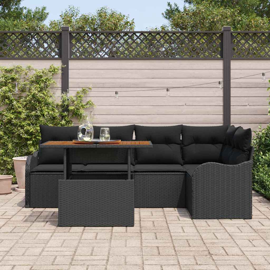 Kerti Kanapé Szett tárolóval 6 pcs Fekete Poli rattan