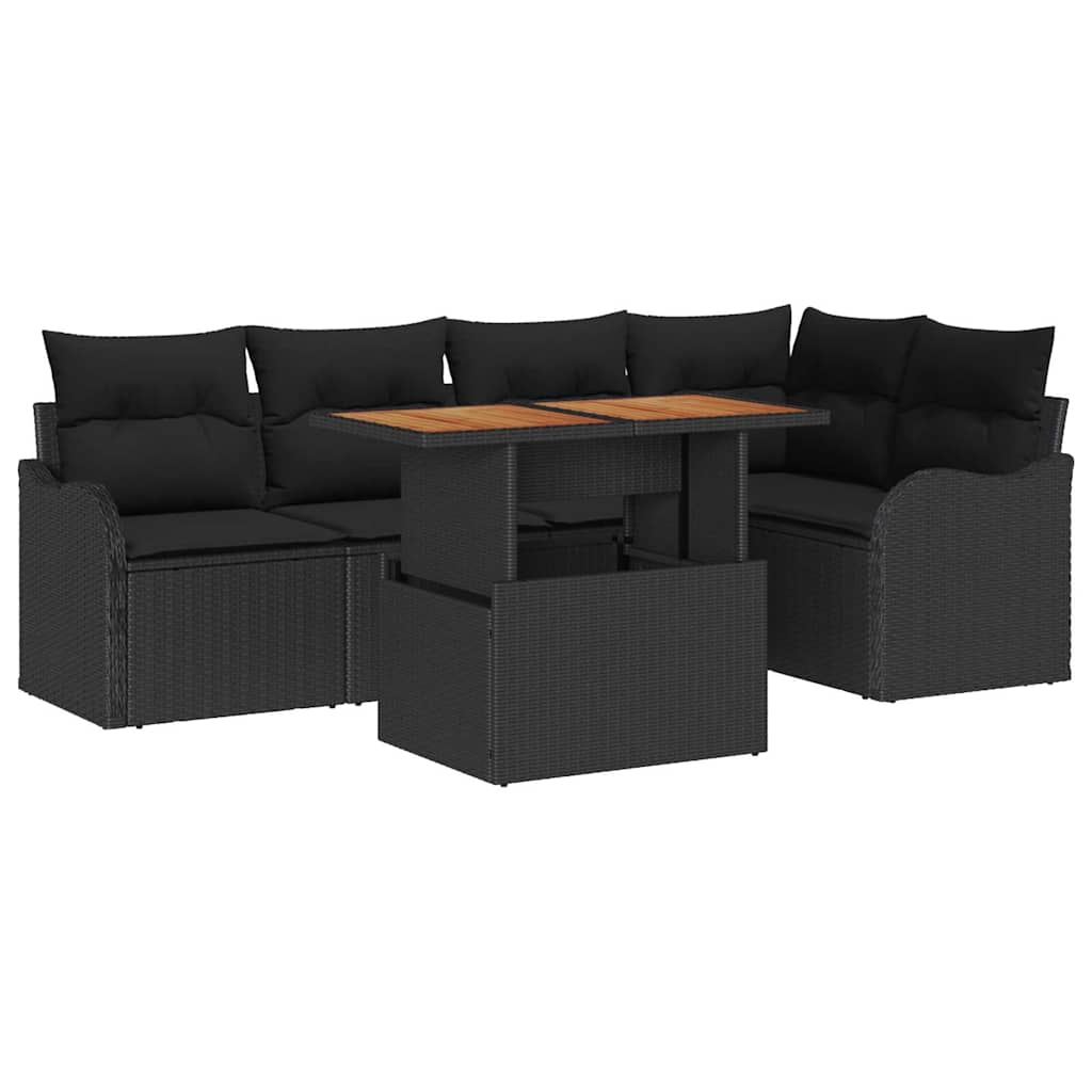 Kerti Kanapé Szett tárolóval 6 pcs Fekete Poli rattan