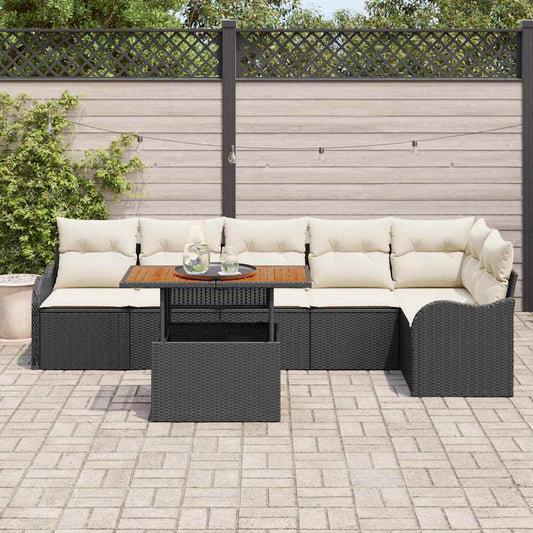 Kerti Kanapé Szett tárolóval 7 pcs Fekete Poli rattan