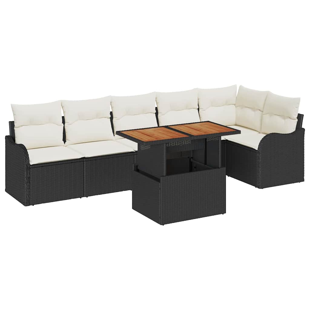 Kerti Kanapé Szett tárolóval 7 pcs Fekete Poli rattan