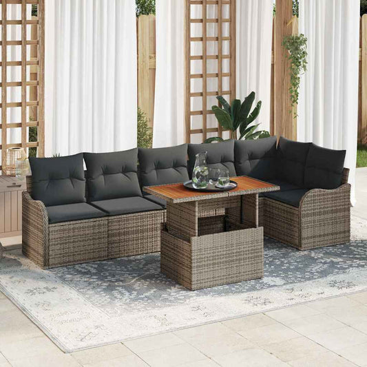 Kerti Kanapé Szett tárolóval 7 pcs Szürke Poli rattan